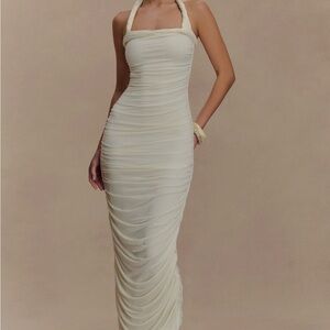 Meshki Camila Ruched Halter Midi Dress - Ivory